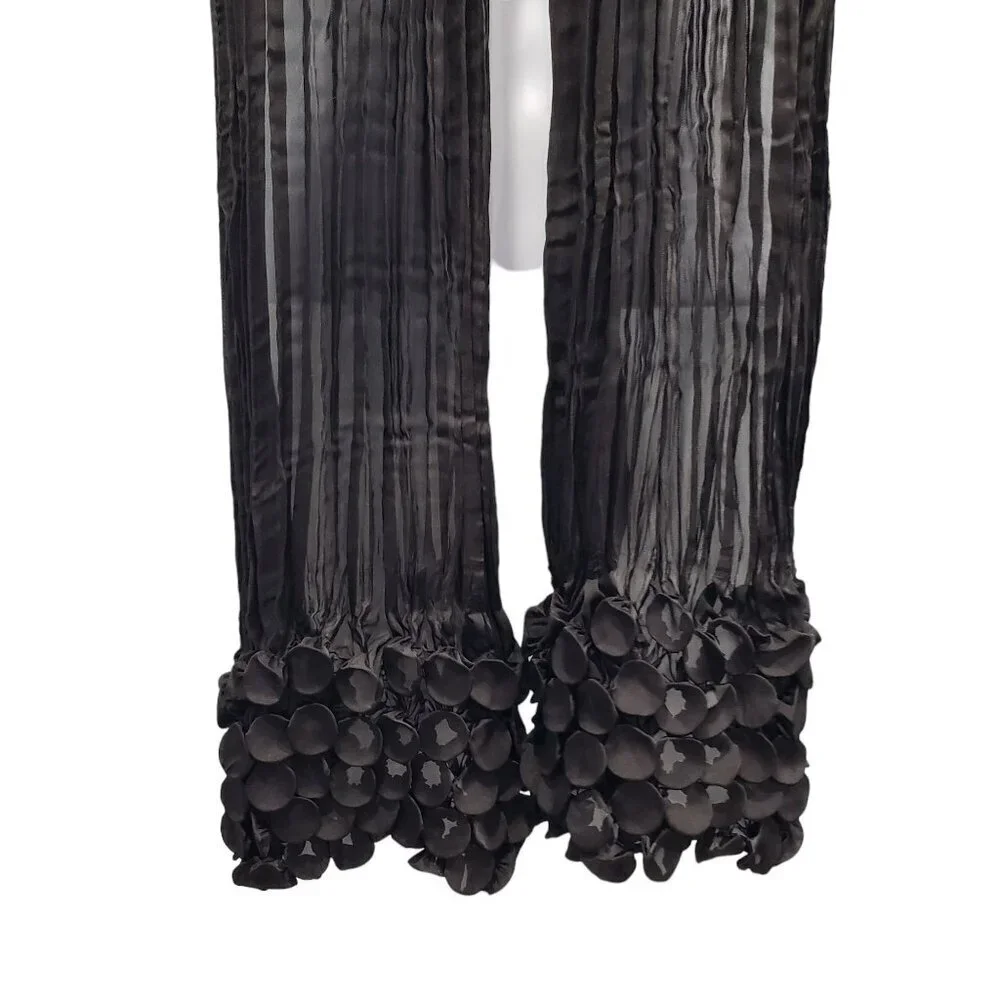 Chico's Chiffon Scarf Crinkle Textured Trim Black 62" Long Unique Event - Picture 2 of 8